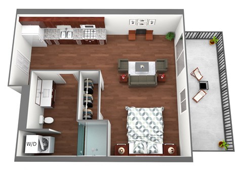 Floor plan for studio, 1 bath, 413 sqft